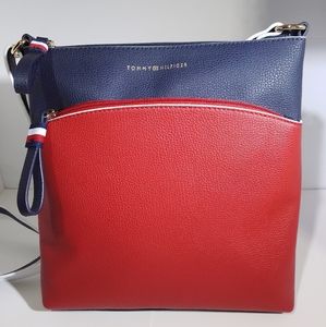 Tommy Hilfiger Women Red/Navy Logo Pebbled Leather